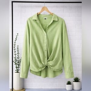 YFB Linen Tropical Vacation Blouse Elegant Green Women's Top Small Med Large